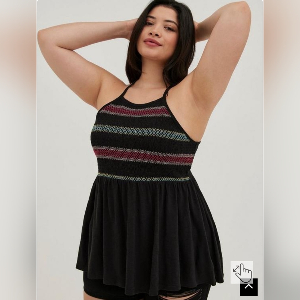 Torrid Super Soft Smocked High Neck Babydoll Spaghetti Strap Top size 1